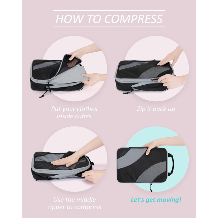 Органайзери для валізи BAGSMART компресійні, набір 6 шт., чорні - ідеальний органайзер для подорожей та ручної поклажі