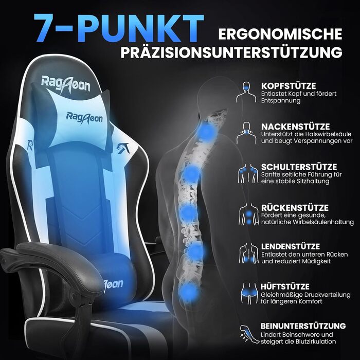 Геймерське крісло Gaming Stuhl з підставкою для ніг, регульованою спинкою та підтримкою попереку - до 200 кг (Чорне)