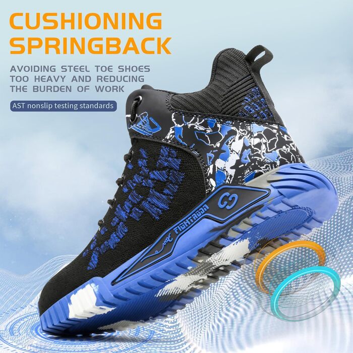 Черевики робочі чоловічі та жіночі, захисні, спортивні, з металевим носком, антиковзаючі, розмір 37-46 EU, колір блакитний