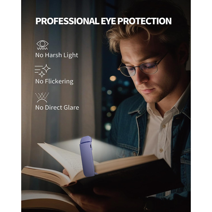LED-ліхтарик для читання (книжкове світло) Wiederaufladbares, ультралегке, з 3 кольорами та 5 рівнями яскравості, диммується, портативне, фіолетово-чорне