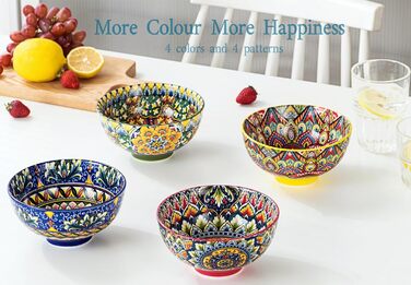 Набір супових тарілок Henten Home, 4 шт. - 360 мл, кераміка, для супу, десерту, морозива, богемний стиль