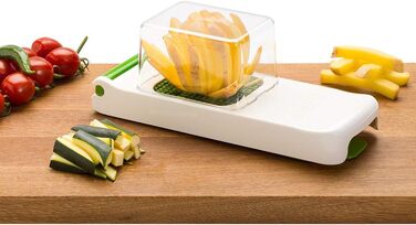 ALLIGATOR 3002 - 3-in-1 Multifunction Cutter - Vegetable, Onion, and French Fry Cutter - 3 Interchangeable Blades - 3x3 mm, 6x6 mm, 12x12 mm - BPA-free - White and Green