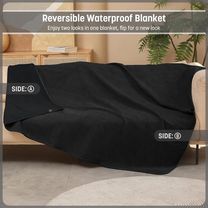 Водонепроникний килимок для собак Kritter Planet, м'який, стійкий до сечі, для дивану, ліжка, авто, меблів, XXL (229 x 203 см), (XL(203 x 152 см), чорний/чорний)