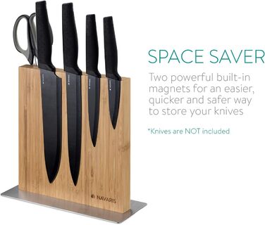 Navaris Double-Sided Magnetic Knife Holder made of Bamboo - Magnetic Knife Block, Knife Board, Double-Sided Magnetic Knife Holder - Unfilled Knife Holder