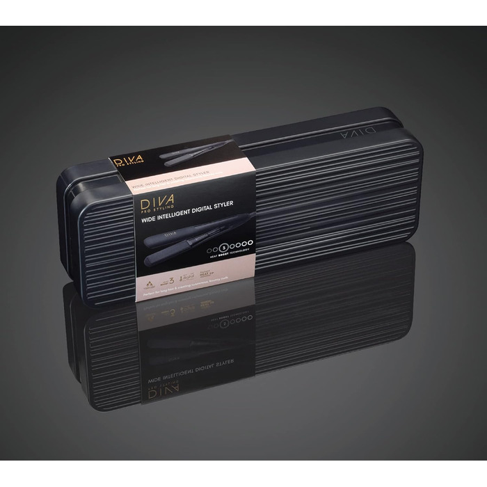 Diva Pro Styling Wide Digital Styler - Extra Wide Ceramic Plates - Even Heat Distribution - 3m Cord, Black