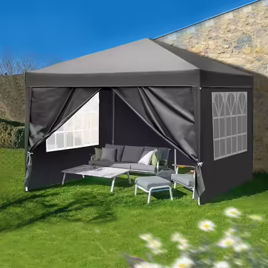 3x3m Gazebo, Pop-up Folding Gazebo, Waterproof, Winterproof, Adjustable Height, UV Protection 50+, Steel Frame, for Garden, Party, Camping, Outdoor, with 4 Side Panels, Dark Grey