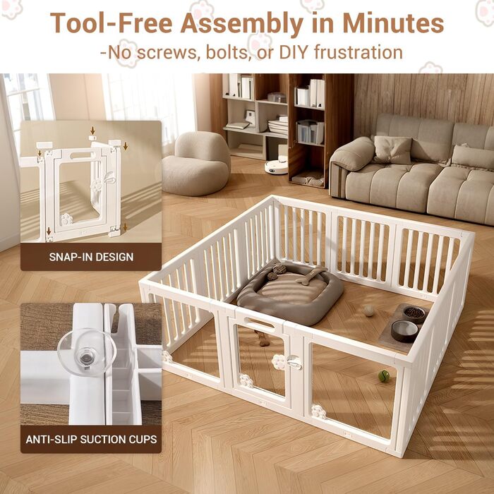 Клітка-загон для собак з дверима, безпечний загон для собак, цуценят, котів, кроликів, горностаїв, легка установка та очищення, пластиковий загон з анкерами та присосками для маленьких тварин 9+3: 150 x 150 см