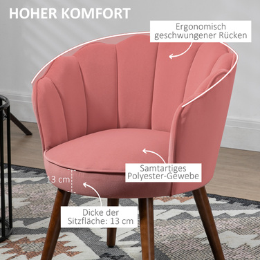 Крісло для їдальні HOMCOM, кухонне крісло, крісло з спинкою, крісло для вітальні, поліестер, гумове дерево, рожеве, 66 x 72 x 79 см | Aosom