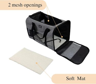 Транспортна сумка для котів та собак, дихаюча та складна, транспортна переноска з регульованим плечовим ременем, знімна плюшева матрацна подушка (Сірий, L)