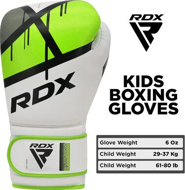 Боксерські рукавички RDX для дітей 6oz, Junior Training, Maya Hide, шкіра, вентильована долоня, Муай Тай, ММА, кікбоксинг, спаринги, удари по мішечку, удари по лапах, зелені