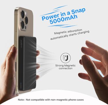 Power Bank JUOVI Магнітний Бездротовий 5000mAh з PD, 20W, USB-C, для MagSafe, iPhone 16/15, AirPods, iWatch (Білий/Чорний)