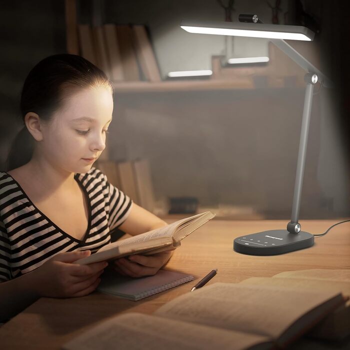 Настільна LED лампа Honeywell H4 Sunturalux - Офісна лампа з диммером, 3 режими кольору, 5 рівнів яскравості, таймер, сенсорне управління, сірий (чорний)