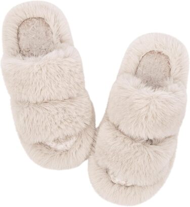 Жіночі тапочки з м'якою підкладкою, антиковзні, теплі, пухнасті, відкриті, для дому та вулиці, розмір 36/37 EU, 2 кольори