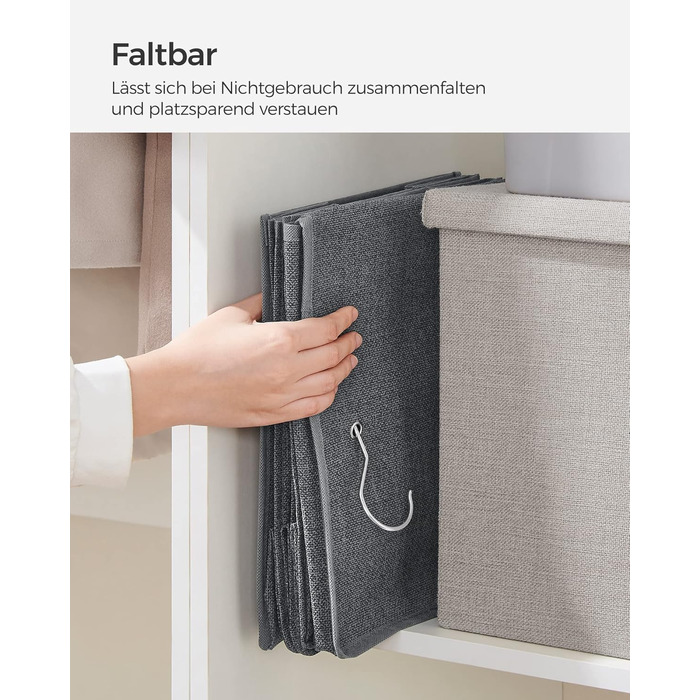 Організатор для шафи SONGMICS, навісний, складний, з металевими гачками та бамбуковими вставками (сірий, 2 шт.)