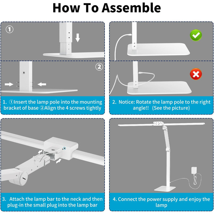 LED настільна лампа KableRika з двома головками: 24W, регулювання яскравості, захист очей, для офісу та дому, сучасне освітлення монітора, білий колір
