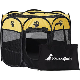 Клітка-манеж для собак та котів XianghuangTechnology, жовта, портативна, складана, діаметр 78,9 см x висота 58,9 см
