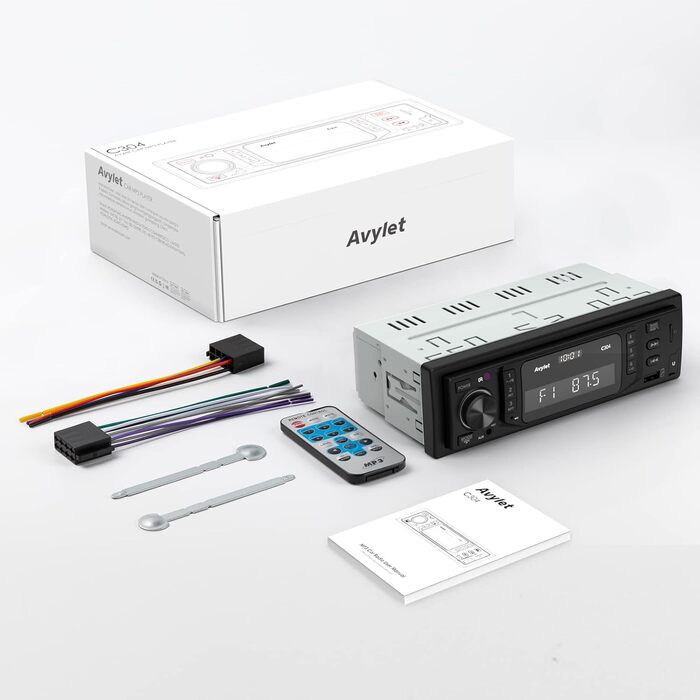 Автомагнітола 1 DIN Avylet Bluetooth 5.0, RDS/FM/AM, 7 кольорів підсвітки, USB, AUX-IN, MP3, підтримка 30 радіостанцій, функція гучного зв'язку