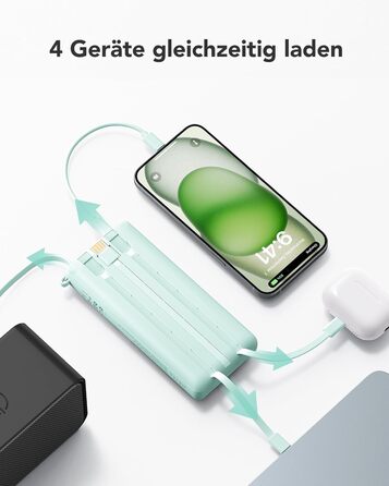 Power Bank VRURC 20000mAh з USB-C, 22.5W, LED дисплей - Зовнішній акумулятор для iPhone, Huawei та інших (Зелений)
