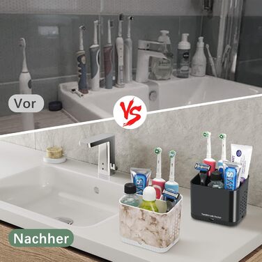 Тримач для зубних щіток електричної та звичайної, дерев'яний, з дренажними отворами, органайзер для ванної кімнати (світло-сірий мармур)