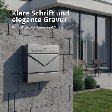 Поштовий ящик Grafner Premium, нержавіюча сталь, з газетницею та 2 ключами, гравіювання імені/вулиці/номера будинку, колір антрацит RAL7016