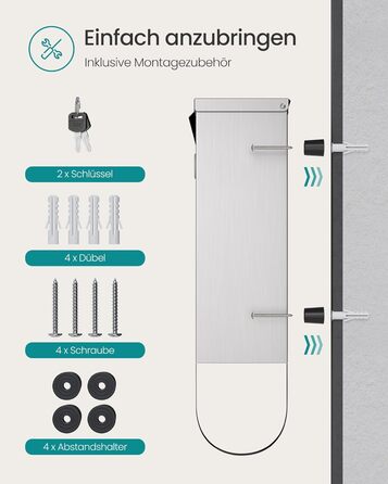 Поштова скринька SONGMICS з замком, оглядовим вікном та відділенням для газет, сіра - GMB20AG (37x37x11 см)