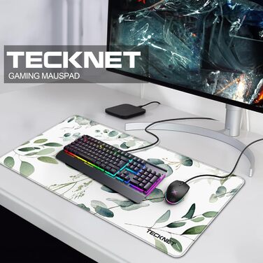 TECKNET XXL килимок для миші Speed Gaming, 900x400 мм, чорний, для геймерів, вологостійкий, з покращеною поверхнею для точності та швидкості, нековзна гумова основа