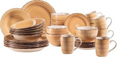 MÄSER 931616 Bel Tempo II 30-piece Vintage Dinnerware Set for 6, hand-painted ceramic combination service in green, stoneware