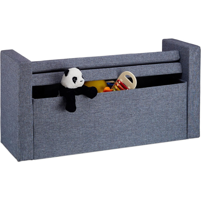 Relaxdays Bench with Backrest, 2 Cushion Rolls, Folding, Storage, Upholstered, Hallway, Storage Bench 75 x 115 x 47 cm, Grey, Cream (Dark Grey)