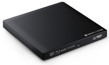 Зовнішній Blu-ray привід techPulse120 UHD 4K 3D M-Disc BDXL USB 3.0 USB-C, DVD/CD Burner для ноутбука та ПК, Windows/Mac OS, Алюміній (Чорний)