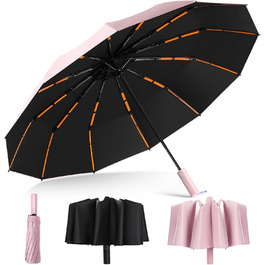 Вітростійкий та водонепроникний парасолька Schutz з автоматичним відкриванням, 12 спиць, компактний та стабільний, для жінок та чоловіків, рожевий