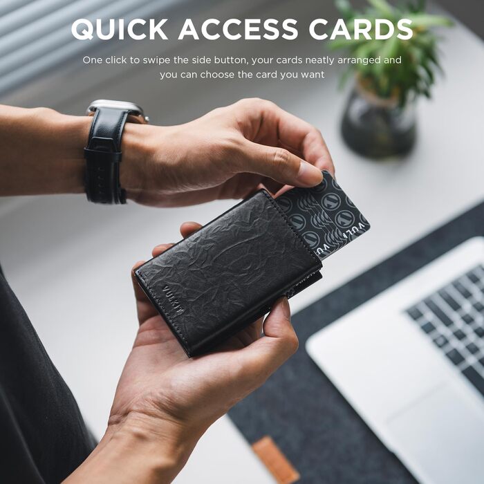 Кредитне шкіряне портмоне VULKIT з RFID-захистом, Pop-Up, з відділенням для купюр, ID-віконцем та монетним відділенням, чорний (Prism)