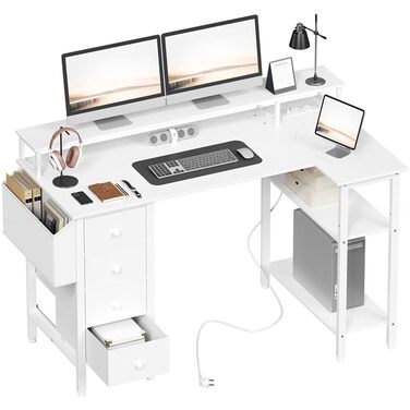 Письмовий стіл Yaheetech з 4 шухлядами, 2 полицями та USB-портами, білий, 140x68 см