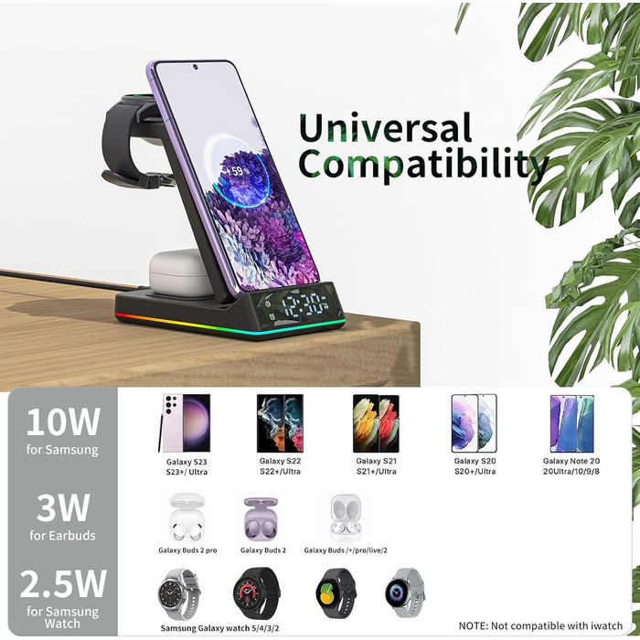 Бездротова зарядка Induktive 3-в-1 для Samsung Galaxy S24/S20 (Ultra), Buds+/Pro/2, Watch 5/5 Pro - швидка зарядка