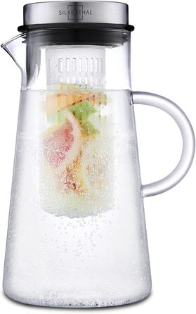Glass Giraffe with Lid - 2 Liters - Water Carafe with Fruit Infuser - Dishwasher Safe, Transparent