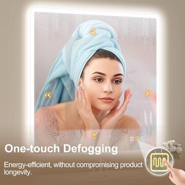 Дзеркало для ванної кімнати Starlead з підсвічуванням 100x70 см, Bluetooth, антизапітніння, регулювання яскравості, 3 кольори світла, функція пам'яті, IP44, LED, горизонтальне/вертикальне, HD скло, Madrid Silver (Bluetooth)