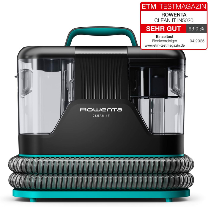 Rowenta Clean It - портативний відпарювач для килимів, 750W, зелений/чорний, IN5020F0. Швидке та легке очищення, знімний бак 2.3л та 5 насадок