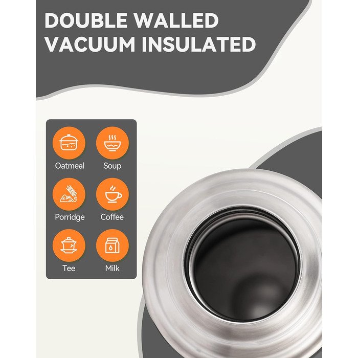 Термос з нержавіючої сталі SANTECO 1л/500мл, ізотермос з кришкою-чашкою, для дітей, спорту, без BPA, 24 години холод, 12 годин тепло, чорний