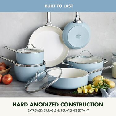 Набір посуду GreenPan Padova Pro 10 предметів: антипригарне покриття Ceramic, без PFOA/PFAS, індукційний, з нержавіючої сталі, Blue Haze