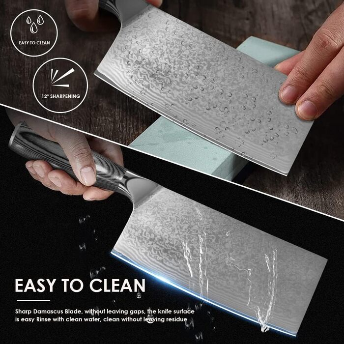 Набір кухонних ножів Damast: професійний ніж для м'яса, ніж шеф-кухаря, ручна робота, з нержавіючої сталі Damast, з антиковзним дерев'яним руків'ям, подарункова коробка