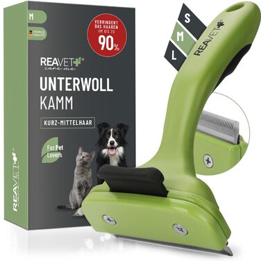 Гребінець для вичісування підшерстка ReaVET для собак та котів з короткою шерстю, середніх порід. Видаляє підшерсток, доглядає за верхнім шаром шерсті, з функцією самоочищення. Ідеально для сезонного линяння.