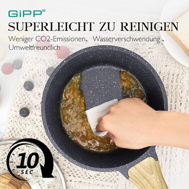 Каструля GiPP з кришкою 16 см, нержавіюча сталь, з антипригарним покриттям, для індукційних плит, без PFOA, сірого кольору