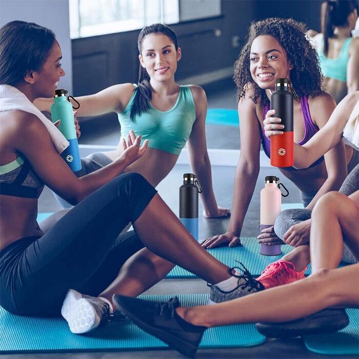 Фляга спортивна Feijian 1L з карабіном - не протікає, з нержавіючої сталі, для води, кави, чаю, без BPA, зелена