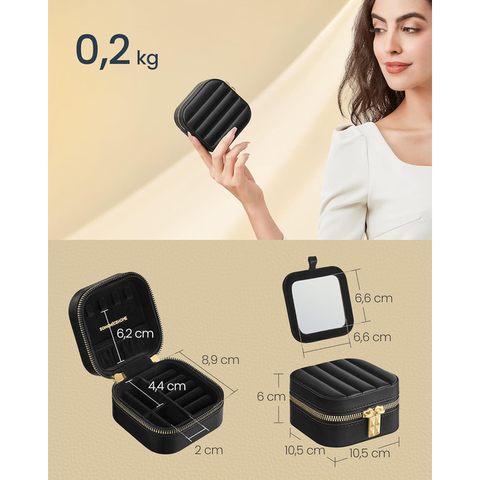 SONGMICS HOME ANAH: Компактна скринька для прикрас з дзеркалом, 10.5 x 10.5 x 6 см, PU, білий, ідеальна для подорожей та як подарунок