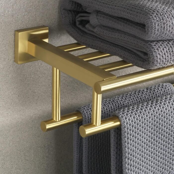 Тримач для рушників SAYAYO на стіну, з полицею, з нержавіючої сталі, 50 см (золотий)