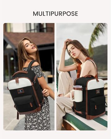 LOVEVOOK Рюкзак ручної поклажі для жінок, великий дорожній рюкзак для літака, 45L, рюкзак-валіза, рюкзак для подорожей, для ноутбука 17,3 дюйма, на вихідні, діловий, рюкзак для кабіни (1-бежевий, чорний, коричневий, 40x30x20 см)