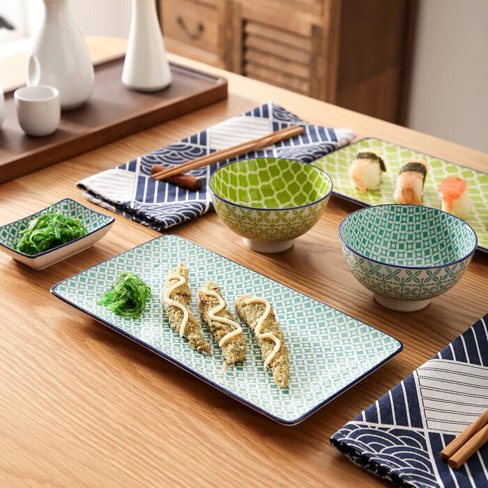 Набір посуду Vancasso HARUKA Sushi Set для суші (8 предметів) з порцеляни, японський стиль, для 2 осіб, включає тарілки для суші та соусники