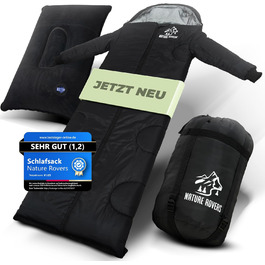 Спальний мішок з рукавами Nature Rovers, чорний, для дорослих, 3 сезони, водонепроникний, з подушкою, 220x80 см