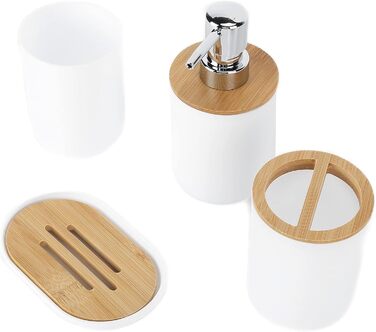 Набір аксесуарів для ванної кімнати на 4 предмети: тримач для зубних щіток, мильниця, дозатор для лосьйону, стакан для ополіскувача, сучасна сантехніка для дому та готелю (білий)