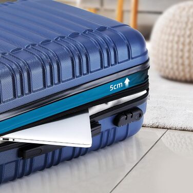 Набір валіз Beibye 2088 з подвійними колесами (M-L-XL) - комплект валіз на колесах, валіза-троль, подорожі, темно-синій