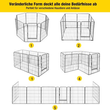Клітка-загон для собак Aivituvin Welpenlaufstall – 8 панелей, 79x100 см, чорний, XL. Загон для цуценят, вольєр для собак, вольєр для тварин з дверцятами для дому та саду